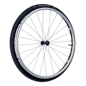 Rear wheel OMOBIC DAYLITE 24'', 24 spokes, d1/2'' bearing, black aluminium rim, silver alu. pushrim, black tyre, tube